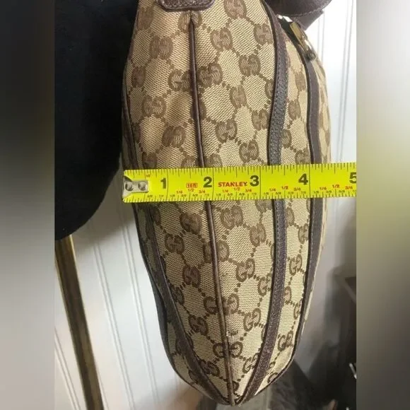 GUCCI Abbey Monogram Oversized Tan Canvas & Brown Leather Crossbody Shoulder Bag - Picture 15 of 17